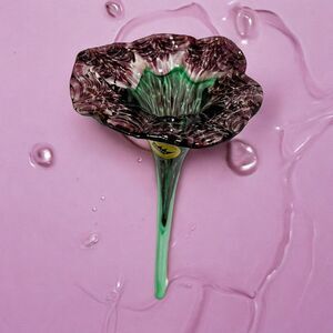 Vintage Blown Art Glass Stemmed Purple Trumpet Flower Bohemia 9” Handmade Czech